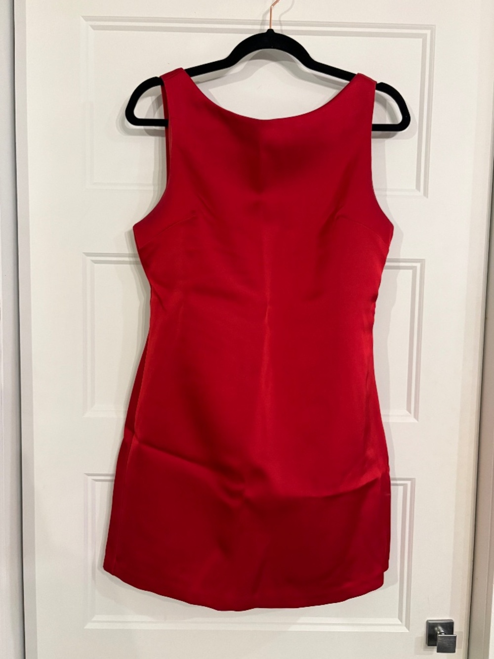 Red satin fitted mini dress